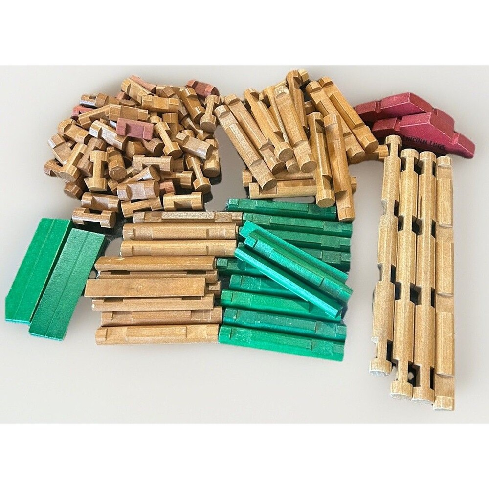 Mixed Lot of Lincoln Logs 117 Pieces All Wood Replacement or Expansion No Box